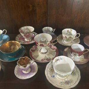 Floral and Gold Accent Teacup Set